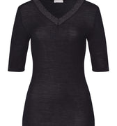 Woolen Lace Lace Trim Wool And Silk Top | Black 70829-019